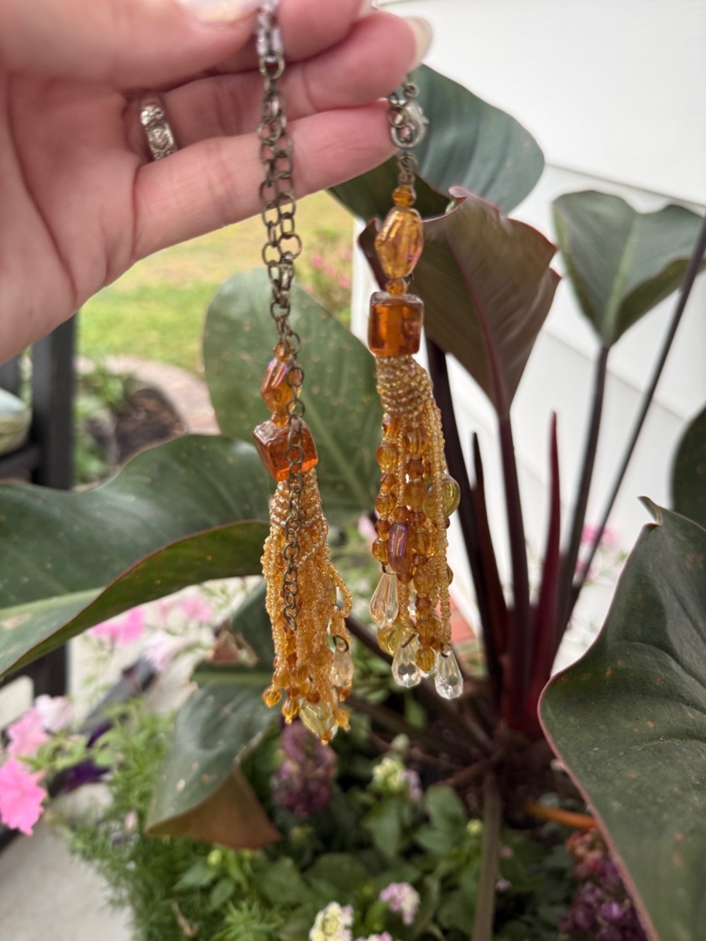 Amber beaded curtain tie backs